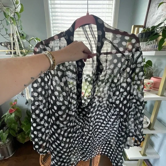 Sheer Black and White Polka Dot Blouse Medium/Large - Picture 4 of 5